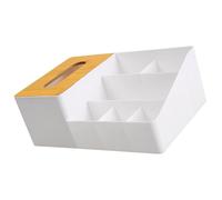 UKCOCO Bamboo and Wood Tissue Box Cover with Desktop Organizer, Multipurpose Household Napkin Holder in Elegant White, Suitable for Living Room and Bathroom Storage
