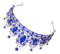 UKCOCO Blue Rhinestone Crystal Tiara Headband for Women and Girls, Wedding Rhinestones Headband Made of Zinc Alloy with Floral and Foliage Design, Fixable with Pin or Ribbon,