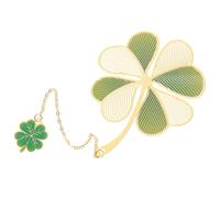 UKCOCO Brass Four-Leaf Clover Bookmark with Colorful Enamel Metal Tassel Pendant, Small Chinese Style Hanging Page Marker for Students and Readers, Reusable Vintage Reading Accessory