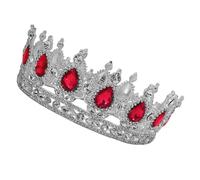 UKCOCO Bridal Crown for Bride Large round Tiara Wedding Headdress with Silver Frame and Red Crystal Rhinestones Wedding Dress Accessories for Women