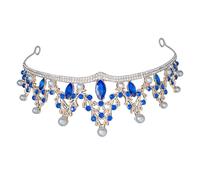 UKCOCO Bridal Rhinestone Crown Wedding Tiara for Women Luxury Sparkling Hair Accessory Blue Crystal Pageant Crown Suitable for Bride and Formal Occasions