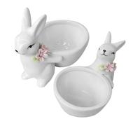 UKCOCO Bunny with Small Set Statue White Ceramic 2pcs Figurines for Storage and Decor Adorable Rustic Style Decoration Desktop Home for Living Room