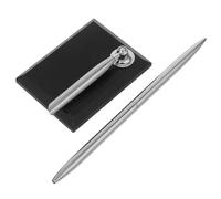 UKCOCO Business Signature Ballpoint Pen with Black Acrylic Rectangular Base and Silver Metal Body, Desk Signing Pen for Wedding Ceremony and Office Reception Use
