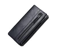 UKCOCO Capacity Men's Zipper Wallet Versatile Black Leather Purse for Credit Cards Coins Bills Father's Day Special Occasions