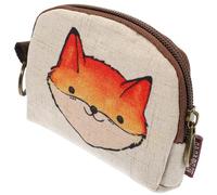 UKCOCO Cartoon Printed Cotton Linen Key Pouch Small Wallet with Fox Design Coin Holder Key Storage Bag for Travel and Women