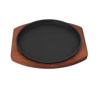 UKCOCO Cast Iron Sizzle Plate with Wooden Base: 19cm Japanese Teppanyaki Grill Platter - Pre-Seasoned Cast Iron Serving Dish/Steak Platter for Grill, Oven Induction Hob Safe Serving Dish