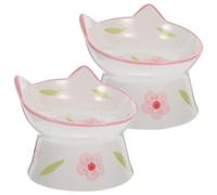UKCOCO Cat Food Bowls 2pcs Ceramic Elevated Cat Bowl with Neck Support and Tip-Over Prevention for Cats