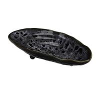 UKCOCO Ceramic Bee and Butterfly Feeder Tray 8.25-inch Obsidian Shell Glaze Outdoor Water Dish for Pollinators Garden Feeding Station