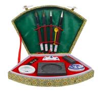 UKCOCO Chinese Calligraphy Brush and Ink Stick Set with Inkstone, Multi-Use Calligraphy and Painting Kit for Beginners and Adults, Fan-Shaped Four Treasures of the Study Set
