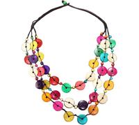UKCOCO Chunky African Necklace Bohemian Style Handmade Wood Beaded Necklace with Colorful Coconut Shell Pendants for Women Ethnic Long Layered Accessory for Summer Festival