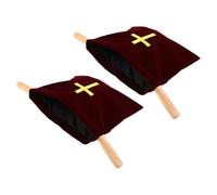 UKCOCO Church Offering Bag Red Cloth and Wood Material 2pcs with Wooden Handle and Cross Embroidery Dual Convenient Supply Elegant for Communion and Church Collection Purposes