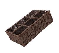 UKCOCO Coffee Brown Six-compartment Storage Basket 26x17x10cm, Open Rectangular Organizer for Cosmetics, Tv Controllers, Toiletries, and Snacks, Desktop Storage Bin for Home Use