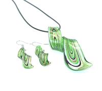 UKCOCO Creative Spiral Earrings Glass with Necklace Green Set Pendant, Elegant Charm Accessory for Beautiful Jewellery Female Wedding and Dancing Party
