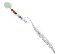 UKCOCO Crystal Pendant Reading Bookmark with Green Aventurine, Metal Quill Plume Shape Decorative Bookmark for Book Lovers and Office Use