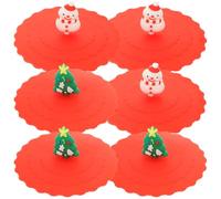 UKCOCO Cup Lids with Snowman and Christmas Tree Designs 6pcs Silicone Red Christmas Reusable Dustproof Heat-proof Mug Covers for Cups, for Holiday Kitchen and Dining