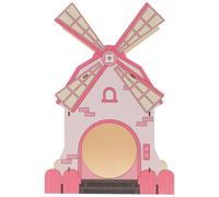 UKCOCO Delicate Wooden Hamster House with Pink Windmill, Decorative Hideout for Dwarf Hamsters and Roborovski, 28x20cm Cage Accessory for Small Pets