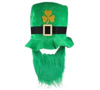 UKCOCO Deluxe Green Leprechaun Top Hat with Green Beard: Shamrock Authentic Irish Leprechaun Top Hat for Kids Adult - Velvet St Patrick's Day Accessories