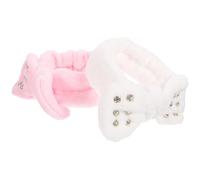 UKCOCO Diamond Butterfly Spa Headbands 2pcs Set, Pink White Plush Facial Hair Wraps for Women, Elastic Makeup and Face Washing Headbands for Skincare Routine