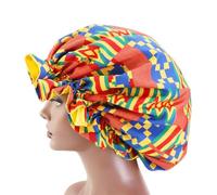 UKCOCO Elastic Printed Satin Double-layer Sleeping Cap Large Floral Lace, round Shower Hair Cap for Women, Breathable Yellow Bathing Accessory