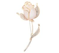 UKCOCO Elegant Rose Brooch with Opal Cat's Eye Stone, Golden Alloy Breastpin for Women Wedding Decoration and Bridal Floral Accessory