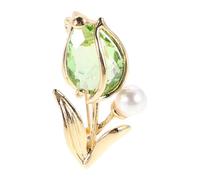 UKCOCO Elegant Tulip Flower Brooch Pin with Zircon and Natural Pearl, High Gloss Zinc Alloy Accessory for Women, Versatile Use for Special Occasions and Parties, Sparkly Green Shawl Pin