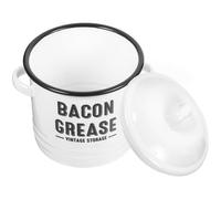 UKCOCO Enamel Bacon Grease Pot with Lid 1200ml Mini Double-Handle Cooking Stockpot White Multi-Function Kitchen Storage Container for Stovetop and Food Preservation