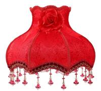 UKCOCO European Vintage Cloth Lace Lampshade in Red with Bead and Tassel Details, High-end E27 Lamp Cover, Protects Lamp and Creates Warm Atmosphere for Home Lighting