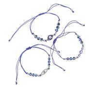 UKCOCO Evil Eye Bracelets Blue Bead Protection Symbol Adjustable Wax Thread Alloy 3pcs Charm Bracelet for Christmas Party