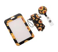 UKCOCO Flower Pattern Id Holder with Detachable Lanyard Portable Name Badge Sleeve for Office School Teachers Students Plastic Card Protector with Stylish Floral Design