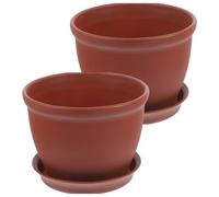 UKCOCO Flower Pots and Storage Tray 2 Sets Plastic Red with Multiple Drainage Holes round Planters for Indoor Planting, Suitable for Succulent and House Plants on Balconies or Courtyards