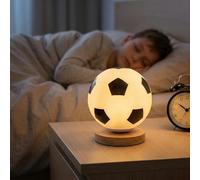 UKCOCO Football Night Light for Boys Bedroom Accessories, Kids LED Desk Lamp with Wooden Base, Warm Bedside Illumination for for Age 8 12 Year Old Sports Fan