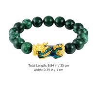UKCOCO Fortunate Color Changing Mythical Beast Bracelet 10mm Green Jade Gemstone Stretch Wrist Chain Feng Shui Buddhist Bead Jewelry for Women and Men
