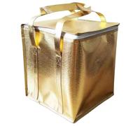 UKCOCO Golden Non Woven Zipper Food Bag with Handles | Flat Bottom Design, Large Capacity Carry, Farmers Market Shopping, Cake Boxes and Fresh Fruit
