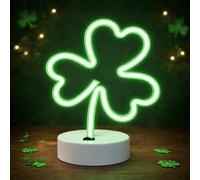 UKCOCO Good Luck Irish Clover Neon Light: LED Green Clover Neon Signs - St Patricks Day Decorations Lights Battery/USB Powered for Home Bedroom Office Hotel Pub Party