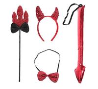 UKCOCO Halloween Devil Costume Set for Youth and Women with Adjustable Horn Headband and Bow Tie, Demon Tail and Trident Wand, Sparkly Horns and Bright Colours, for Role-play and Family