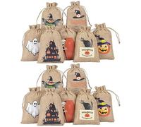 UKCOCO Halloween Drawstring Bag: 3.9 × 5.9“ Small Drawstring Candy Bag Linen Party Goodies Fillers Pouch for Halloween Party, 24pcs
