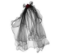UKCOCO Halloween Gothic Bride Veil Headband with Black Tulle and Red Rose Floral Accent, Bridal Wedding Veil Costume Accessory for Women’s Cosplay and Fancy Dress Parties