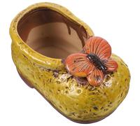 UKCOCO Hand Painted Ceramic Boot Planter, Yellow Shoe Pot | Compact Portable Design, Decorative Balcony and Office Display, Breathable Finish, Not Easy to Fade