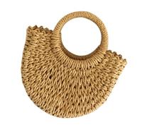 UKCOCO Handbag Shoulder Bag Half-moon Shape Large Capacity Straw Woven Brown Chic and Unique Design Beach Tote Bag for Everyday Use