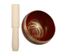 UKCOCO Handmade 8cm Copper Yoga Singing Bowl Set with Red Finish and Wood Stick, Tibetan Meditation Sound Bowl for Mindfulness and Chakra Healing in Relaxation Practice