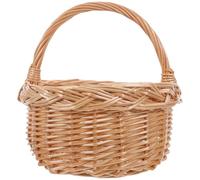 UKCOCO Handmade Natural Willow Picnic Basket with Handle, Vintage Woven Storage Basket for Fruit and Flowers, Portable Wicker Hand-held Organizer for Outdoor Dining and Garden Use