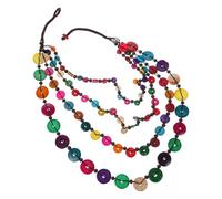 UKCOCO Handmade Woven Coconut Shell Bead Necklace for Women, Multi-beaded Boho Beach Party Jewelry, Vintage Natural Wood Choker Accessory