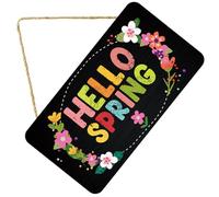 UKCOCO Hello Spring Door Sign Wooden Flower Shaped Plaque Simple Letter Printing Black Spring Door Welcome Sign for Party and Window Decoration Farmhouse Style