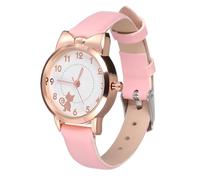 UKCOCO Kids Watch for Girls: Analog Quartz Wrist Watch Cute Cat Wrist Watches with Soft Leather Strap for 5-15 Years Old Girls,Pink