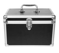 UKCOCO Large Capacity Makeup Box with Buckle, Black Metal Cosmetic Organizer Case, Hard Makeup Storage with Secure Lock for Travel and Professional Use