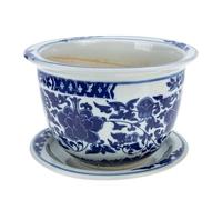UKCOCO Large Ceramic Flower Pot with Tray 17cm Outer Diameter Blue and White Porcelain Bonsai Planter Pot for Indoor Balcony Desktop Succulent and Green Plant Storage