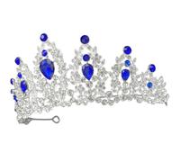 UKCOCO Lightweight Blue Bridal Party Wedding Tiara with Rhinestone and Artificial Pearl Alloy Metal Crown for Women and Teen, Stylish Classic Color Wedding Tiaras and Crowns for Women