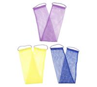 UKCOCO Long Back Scrubber 3Pcs Exfoliating Bath Body Washers Soft Mesh Design Pull-Cord Shower Strip for Men and Women in Purple Blue Yellow for Stress Relief