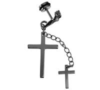 UKCOCO Men’s Black Titanium Steel Skull Earrings with Cross Chain Pendant, Stainless Steel Single Ear Ring, Gothic Fashion Ear Ornament for Casual and Party Wear