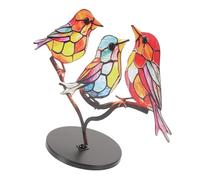 UKCOCO Metal Colorful Bird Figurines Set of 3 with Single Branch Base, Creative Desktop Bird Flock Sculpture Home Decor Accent for Living Room Office Tabletop
